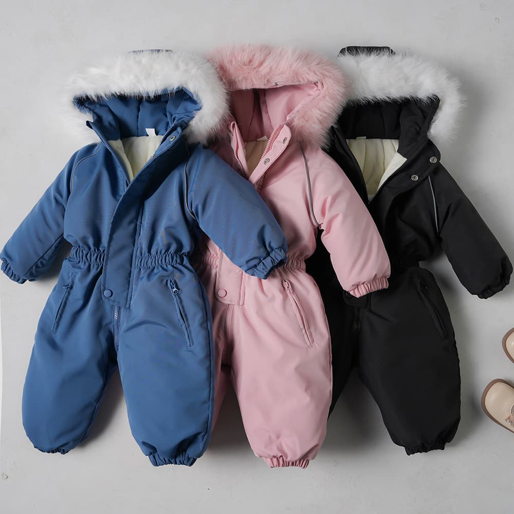 Thickened Warm Infant Toddler One-Piece Ski Suit Boys Girls Winter Hooded Romper Windproof Outerwear for Kids