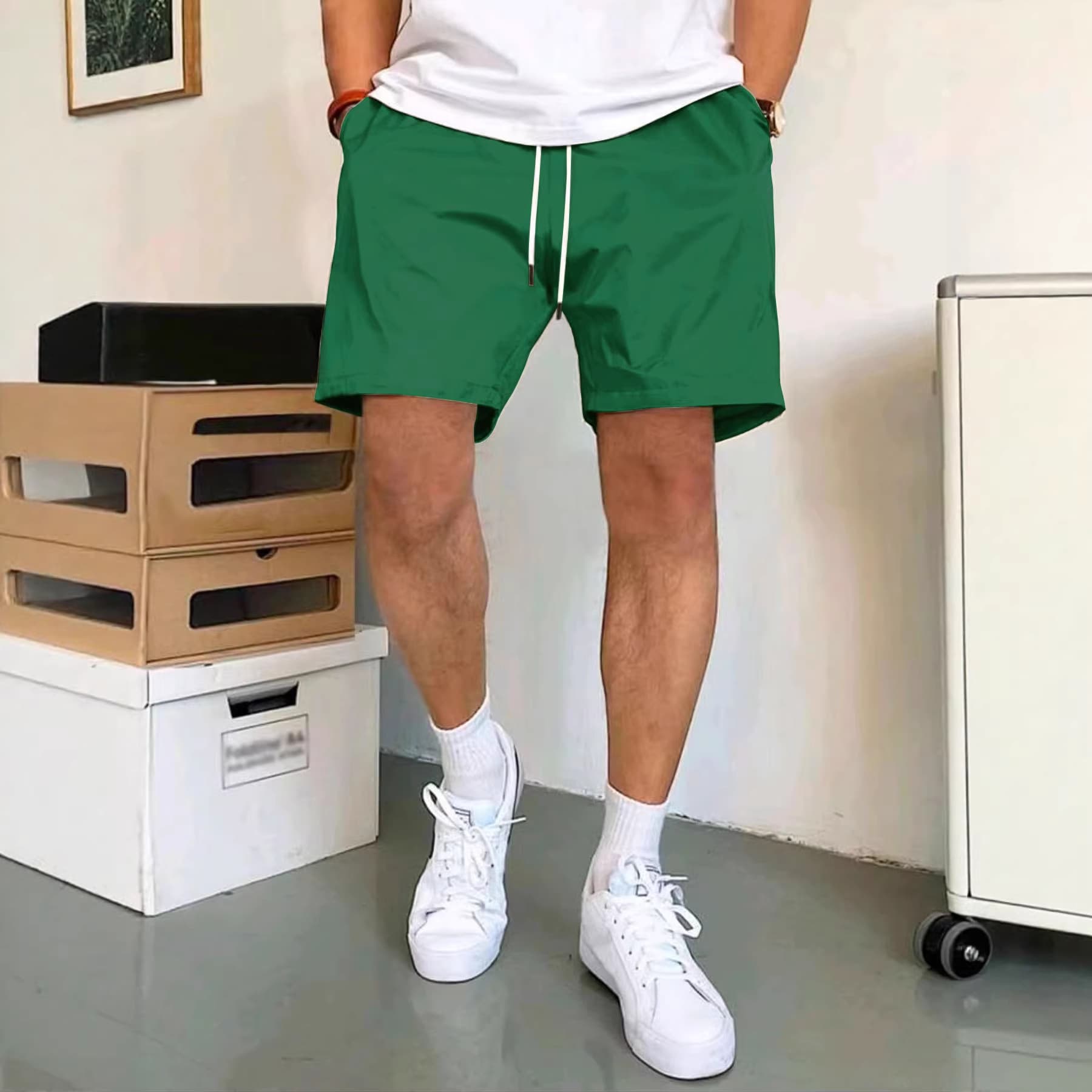 European and American solid color drawstring men's shorts summer quick-drying loose beach pants casual sports shorts cross-border