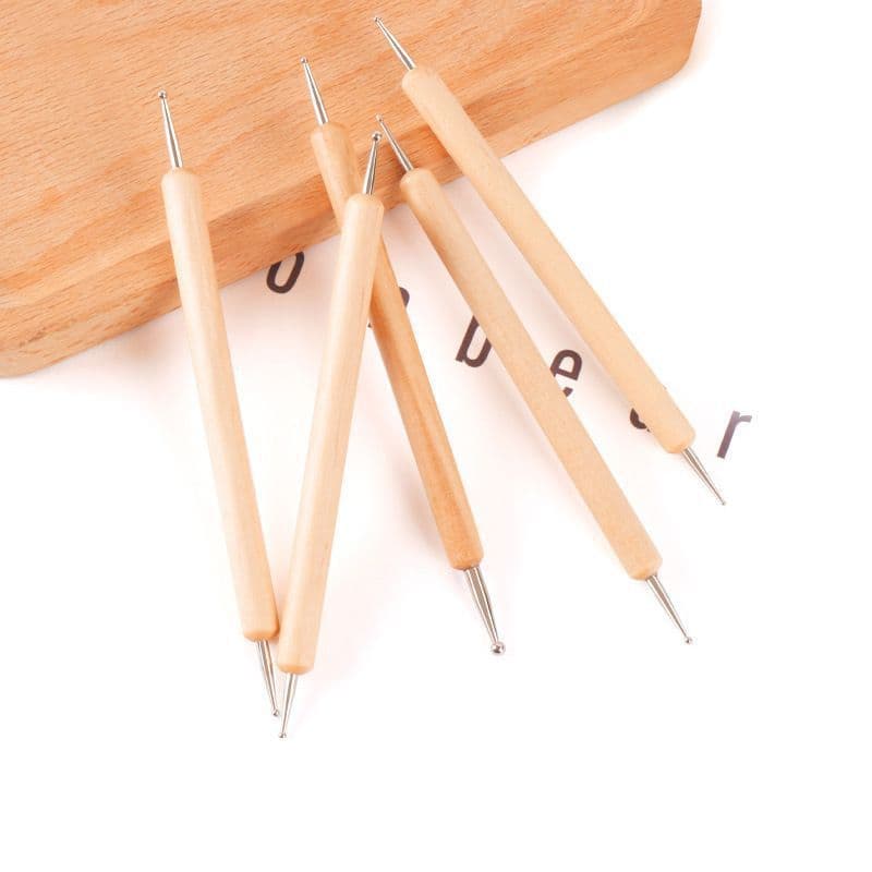 New Nail Art Tool Wooden Handle Double-Ended Dotting Pen for Rhinestone Pickup, Painting, Dotting, Flowering, and Polka Dot Patterns