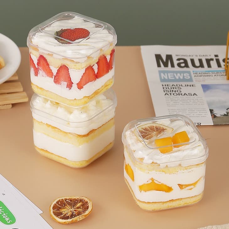 Square Transparent Disposable PS Mousse Cup Dry Goods Gift Box Cake Fruit Dessert Cup Pudding Box Jelly Cup with Lid