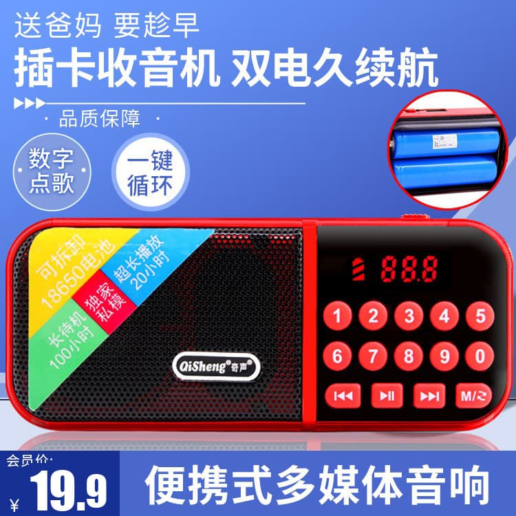 Suoxing 361 Portable Speaker with USB and TF Card Support, Dual Battery Radio for Seniors, MP3 Player for Singing and Storytelling