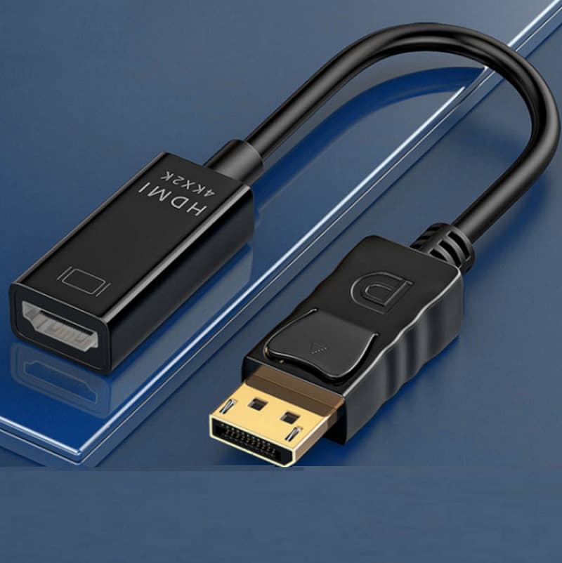DisplayPort to HDMI female adapter cable for digital high-definition television interfaces.