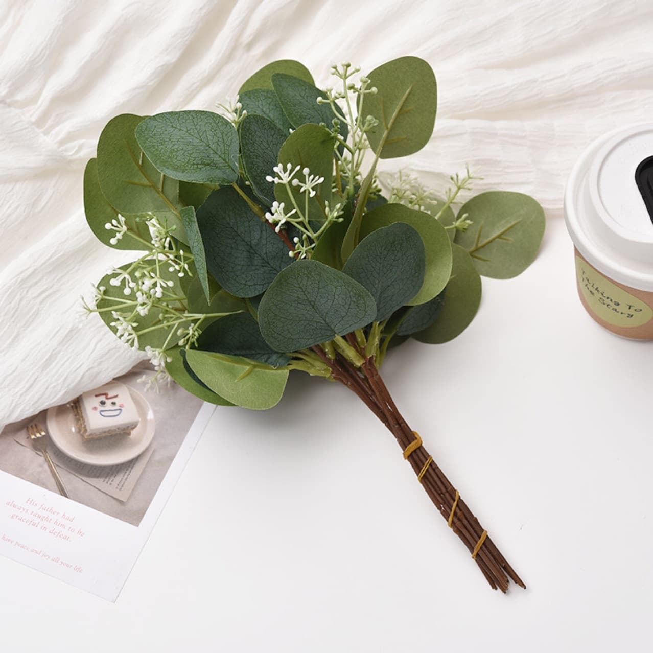 Simulated Flower Eucalyptus Leaves Cross-border Flower Arrangement Table Ornaments Decorative Eucalyptus Leaves Single Branch with Fruit Simulated Eucalyptus
