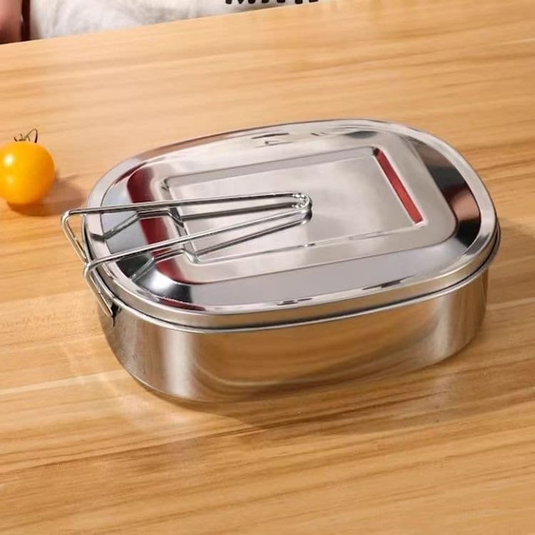 Stainless Steel Lunch Box with Lid for Office Workers Classic Style Students Bento Box Double Layer Large Capacity with Handle Heat Resistant