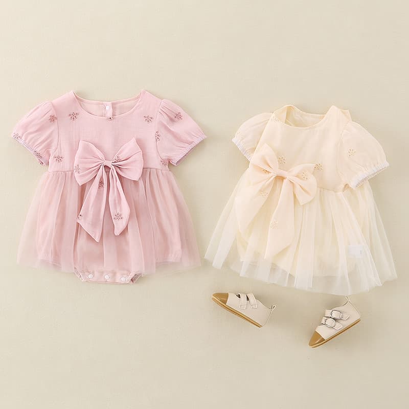 Baby Girl One-Month, Hundred-Day, First Birthday Dress Summer Triangle Bodysuit Romper Crawling Suit