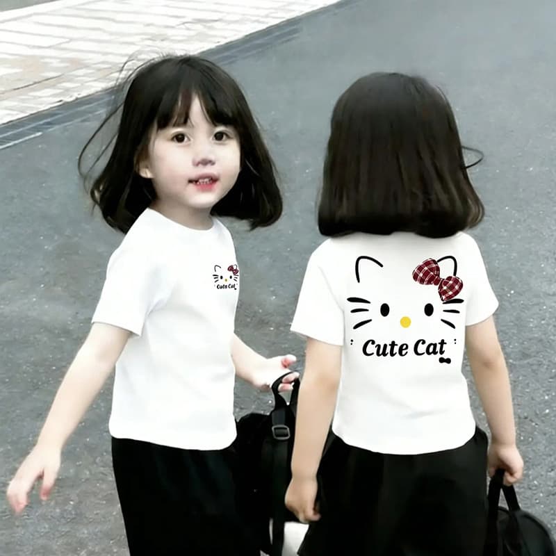New Cotton Girls Short Sleeve T-Shirt Trendy Summer Top Cute Casual Tee Ins Style