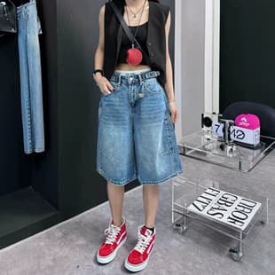 Summer New Fashion Design Wide-Leg Denim Mid-Length Shorts for Women, High-Waisted Flattering for Plus Size, Loose Versatile Capri Pants