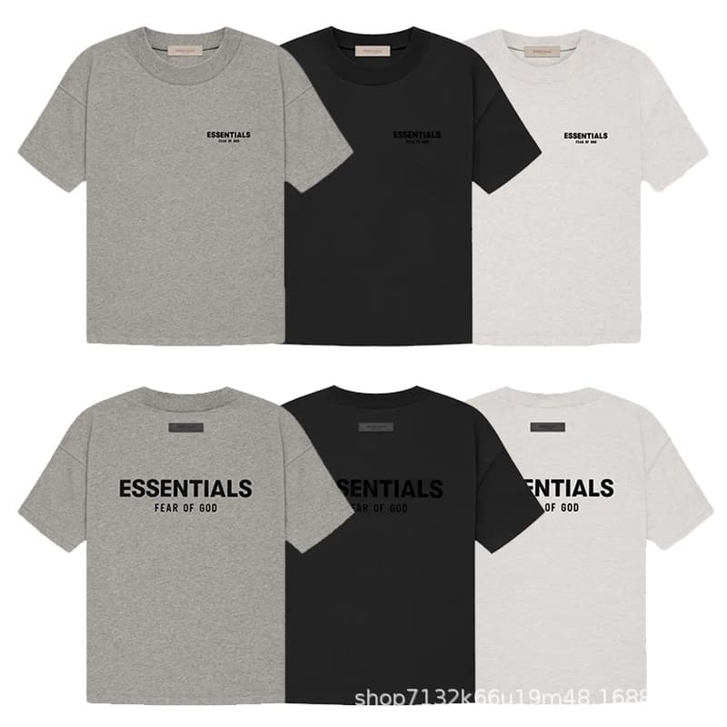 26 flocking ESSENTIALS multi-line American front and back letters summer MIKI high street men's and women's pure cotton short-sleeved T-shirt