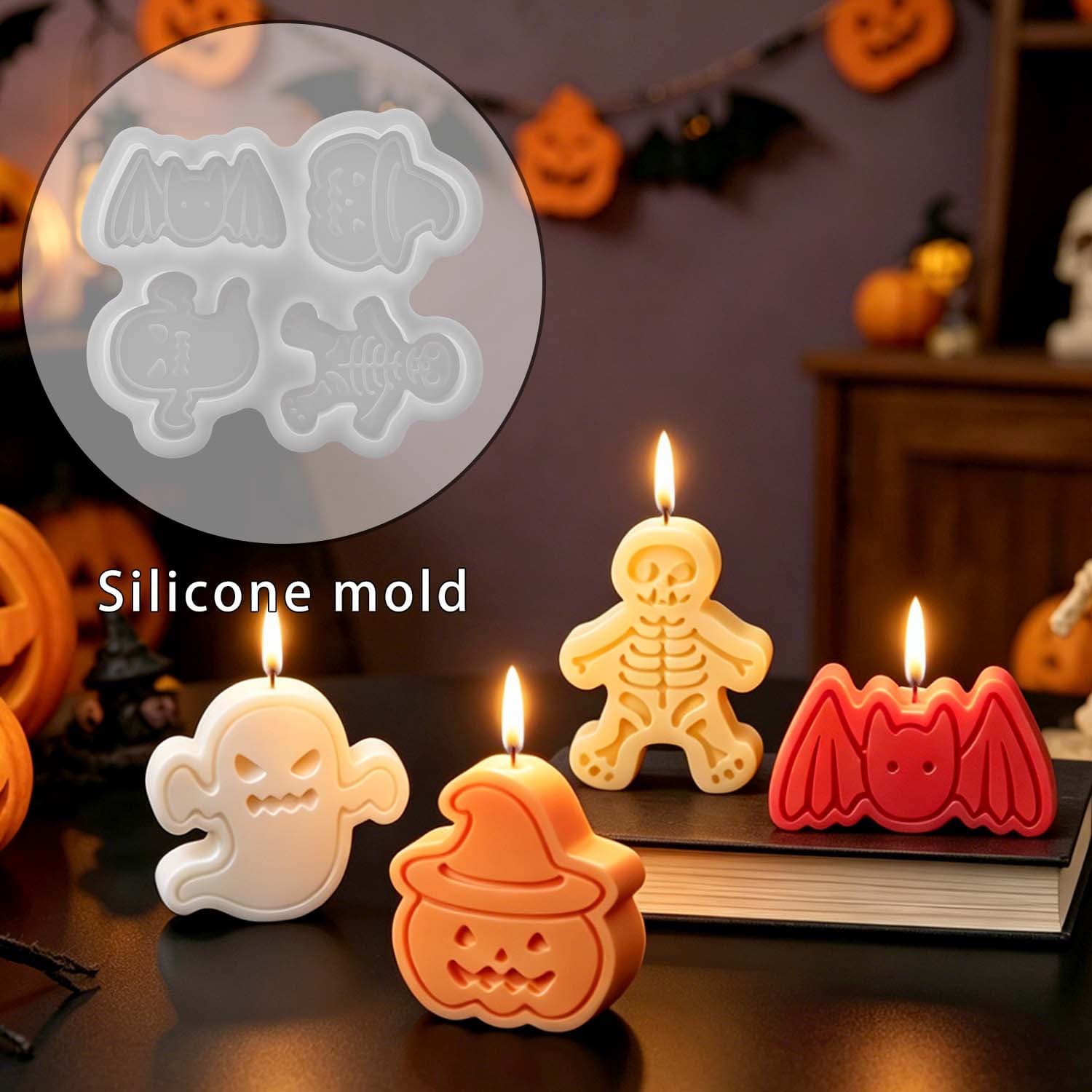 Sweet DIY Four-Connected Halloween Candle Resin Mold Halloween Ghost Pumpkin Decoration Ornament Silicone Mold