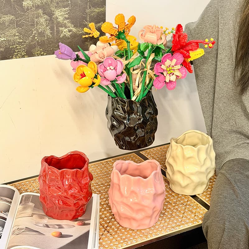 Creative building block flower special ceramic vase light luxury high-end vase flower arrangement soft decoration ornaments girl gift
