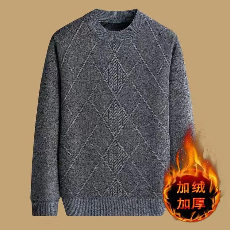 Men's Autumn Winter New Style Thickened Warm Round Neck Knitted Base Layer Sweater Casual Clothes