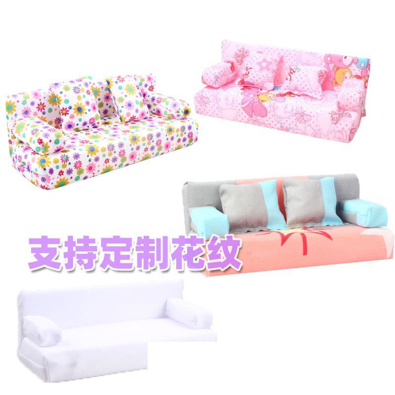 1:6 Scale Military Figure Miniature Furniture, Cartoon Print Sofa with Pillows, New Model Gift