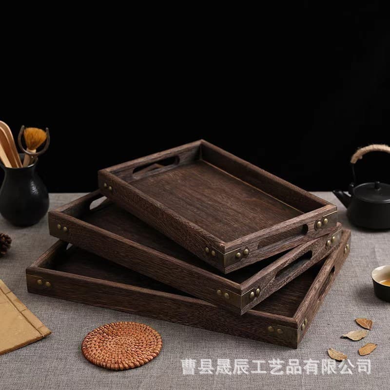 Paulownia Wood Tray Charcoal-Fired Tea Tray Home Tea Set Tray Retro Stove Boiling Tea Snack Tray Solid Wood Nut Tray