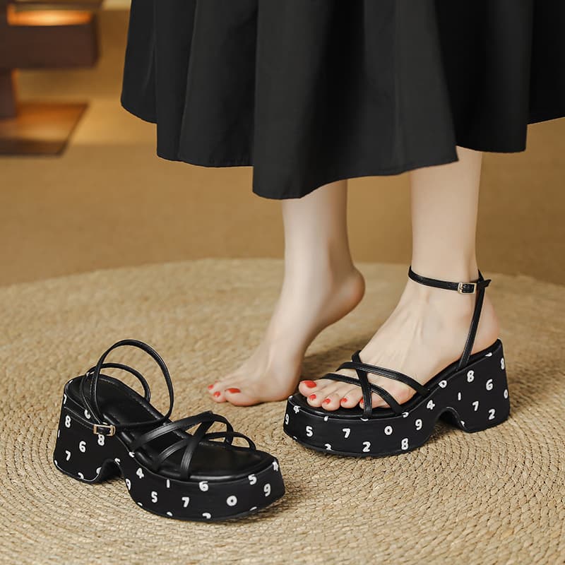 Summer sandals women's wedge heel thick sole increased 7cm waterproof platform thick heel one-word buckle black sweet cool style Roman shoes