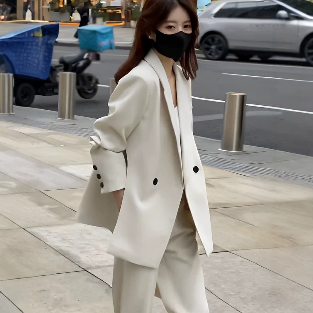[Ready stock] Plus size women's spring and autumn new style slightly fat mm suit small suit narrow wide leg pants two-piece set 239
