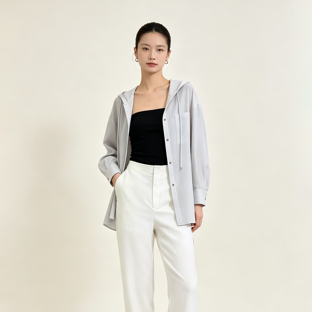Hooded sun protection clothing women's long-sleeved silk three-proof spring and summer mulberry silk large size acetate cardigan sun protection shirt versatile jacket