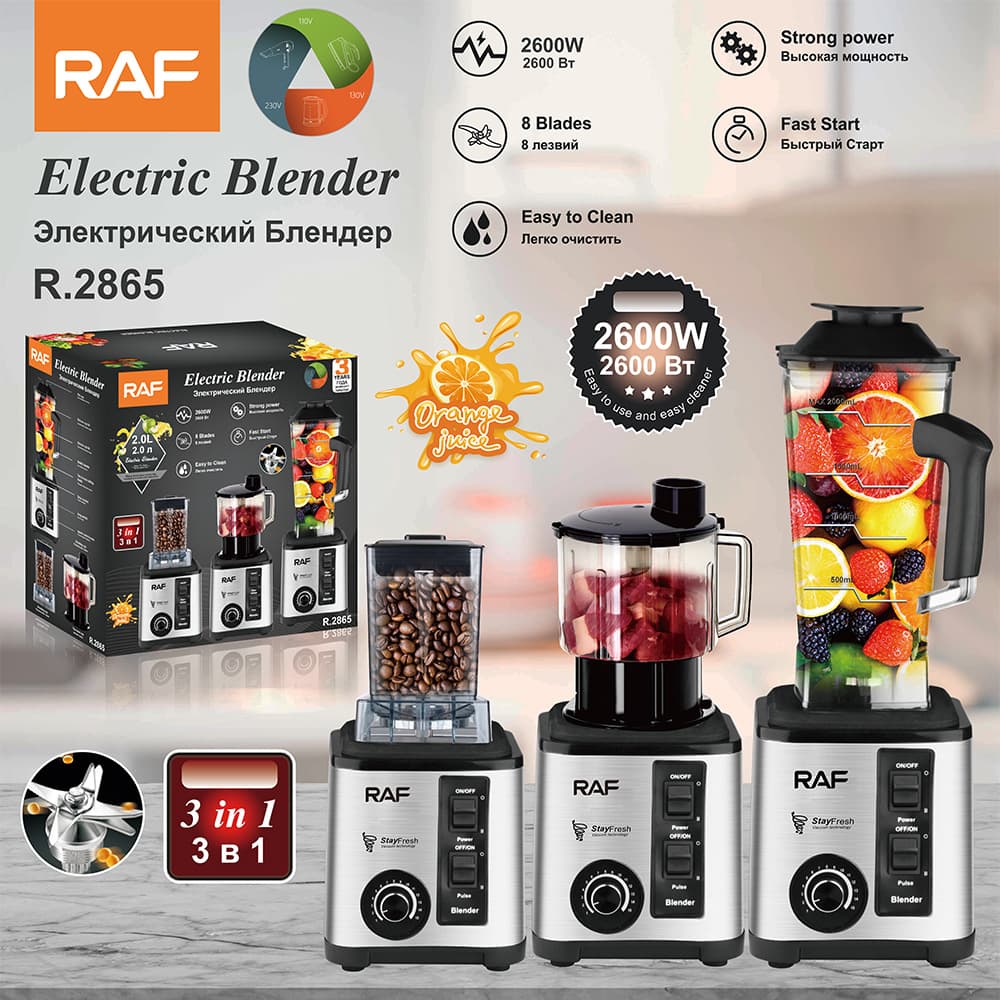 RAF EU/US 3-in-1 Food Processor 2.5L Blender Fruit & Vegetable Juicer Household Juice Mixer Baby Food & Smoothie Maker