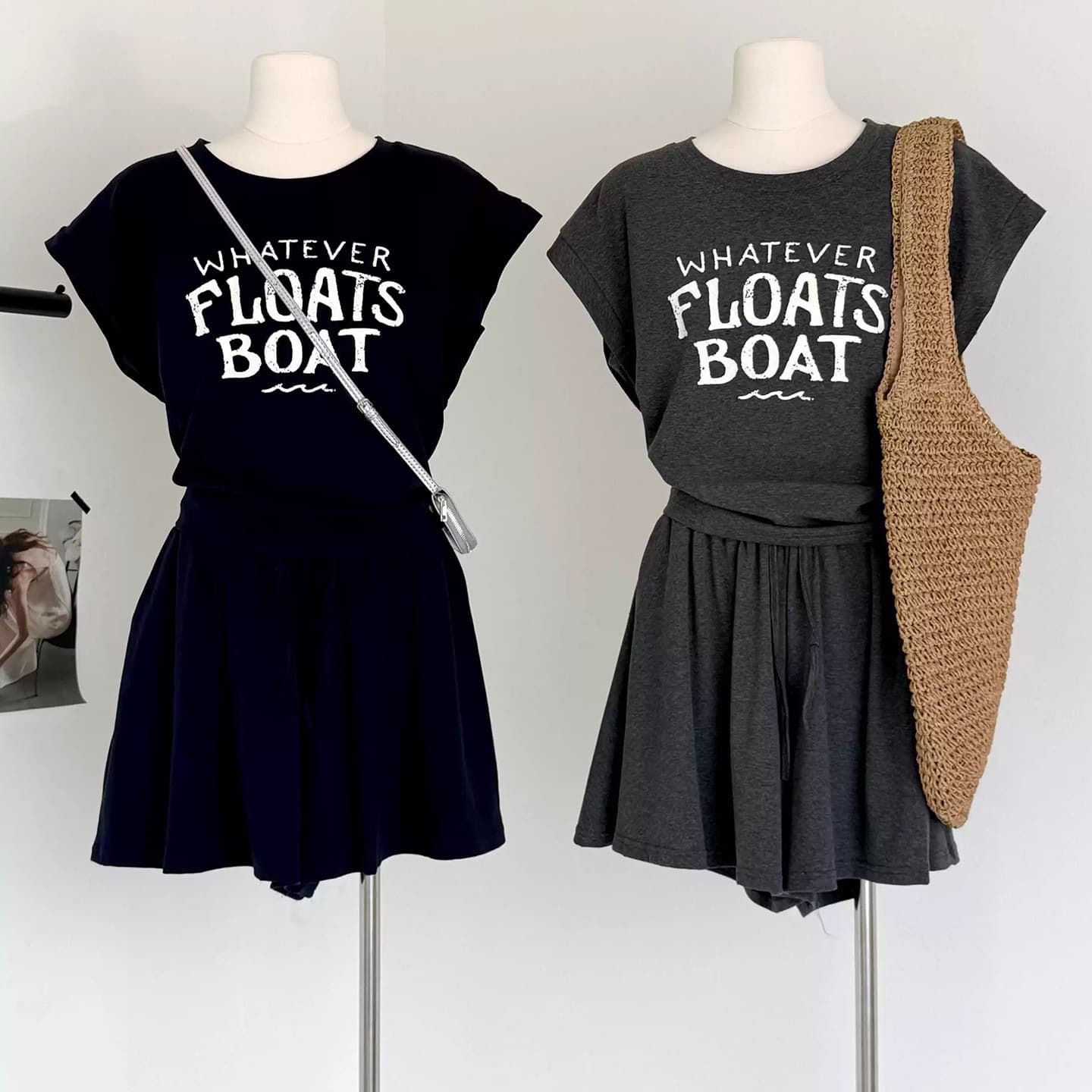 Cool silk cotton fashion suit for women summer fashion design printed short-sleeved T-shirt + skirt and skirt two-piece set