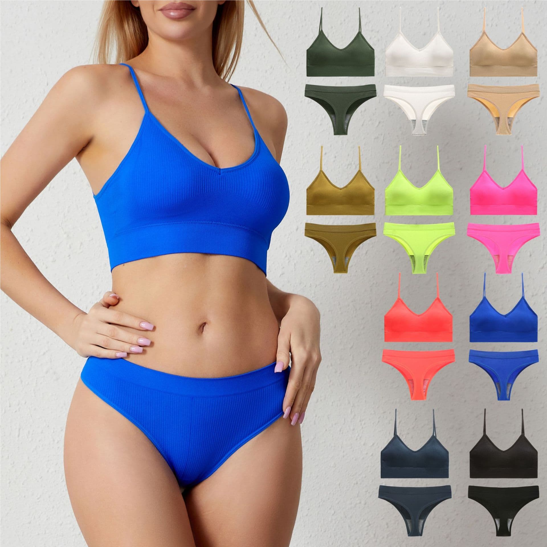 Plus Size Women's Breathable Push-Up Wireless Bra Low-Rise Panty Sports Vest Fitness Backless Set