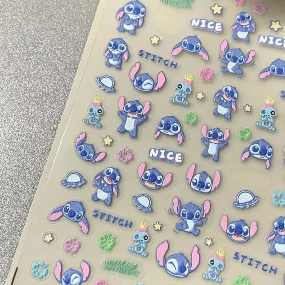 Lilo and Stitch Nail Art Stickers Embossed Cartoon Blue Cute Camera Stickers 5D Nail Stickers