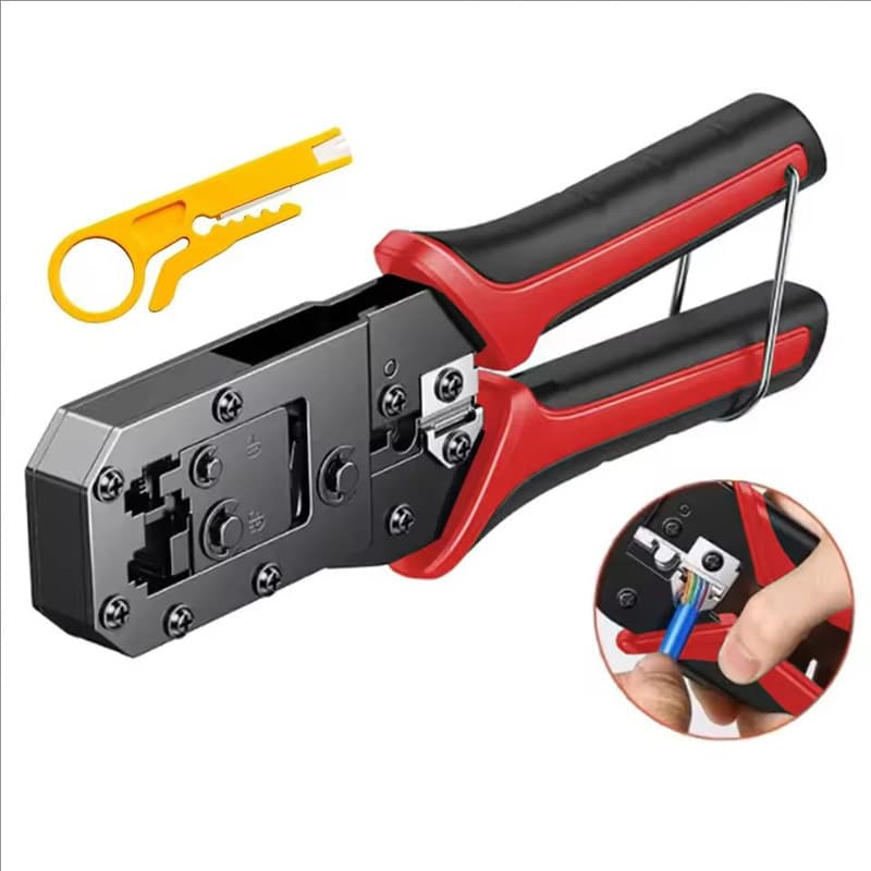 Multifunctional Network Crimping Tool RJ45 Pass-Through Connector Crimper with Wire Stripper and Hook