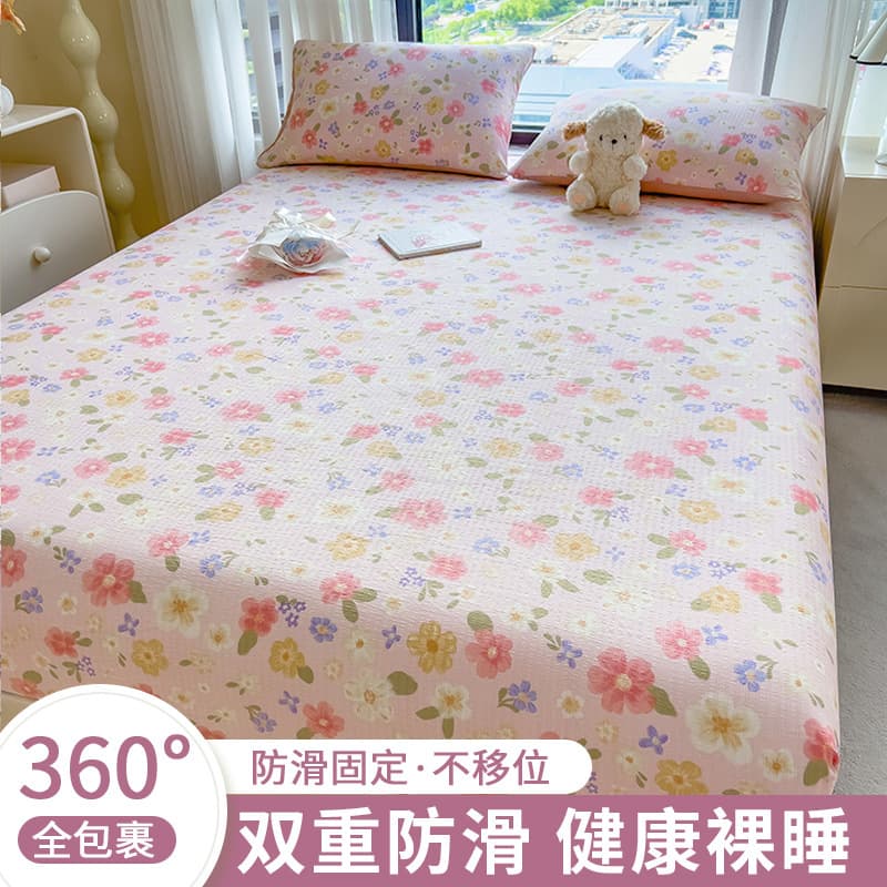 Cartoon Print Fresh Bed Sheet Cover for Student Dormitory Summer Simple Bed Cover Skin-Friendly Mattress Protector Dust-Proof Fitted Sheet