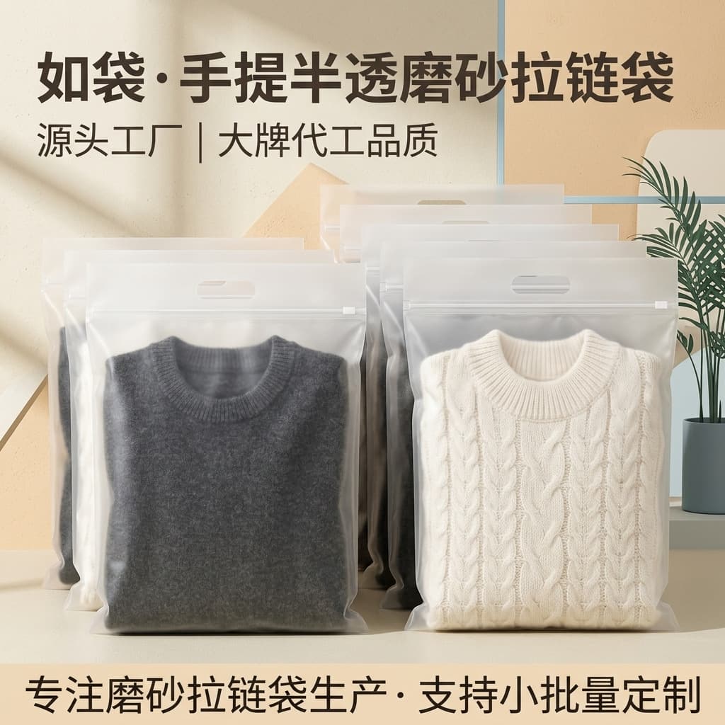 Portable translucent frosted zipper bag customized single-sided frosted cpe portable zipper bag custom clothing zipper bag