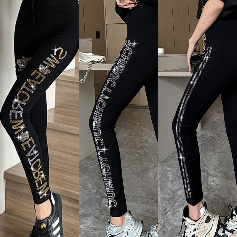Slimming Fashionable 2024 New Modal Cotton Diamond-Embroidered Bear Heart Base Layer Pants Women's Outdoor Wearable Pencil Pants