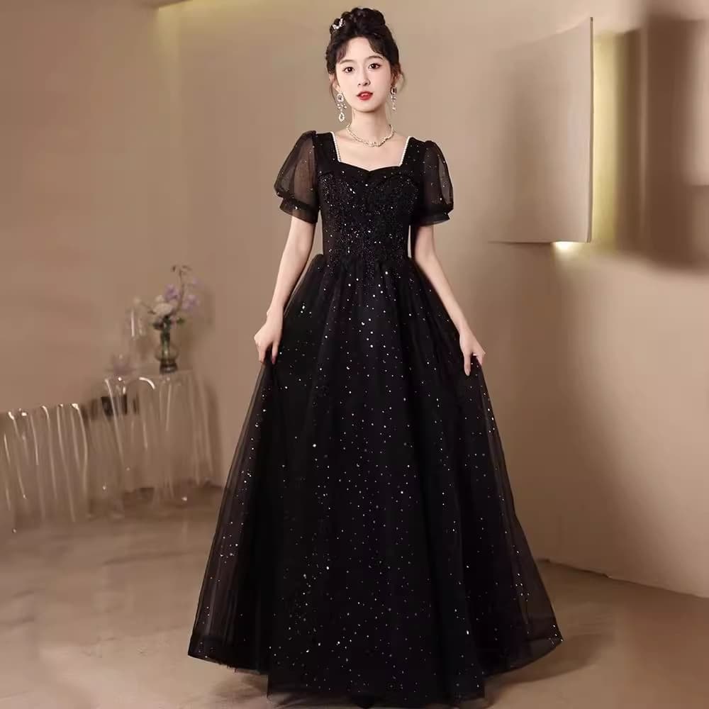 Black Evening Gown 2026 New Fashion Sequin Host Annual Meeting Dress Elegant Student Art Exam Dress