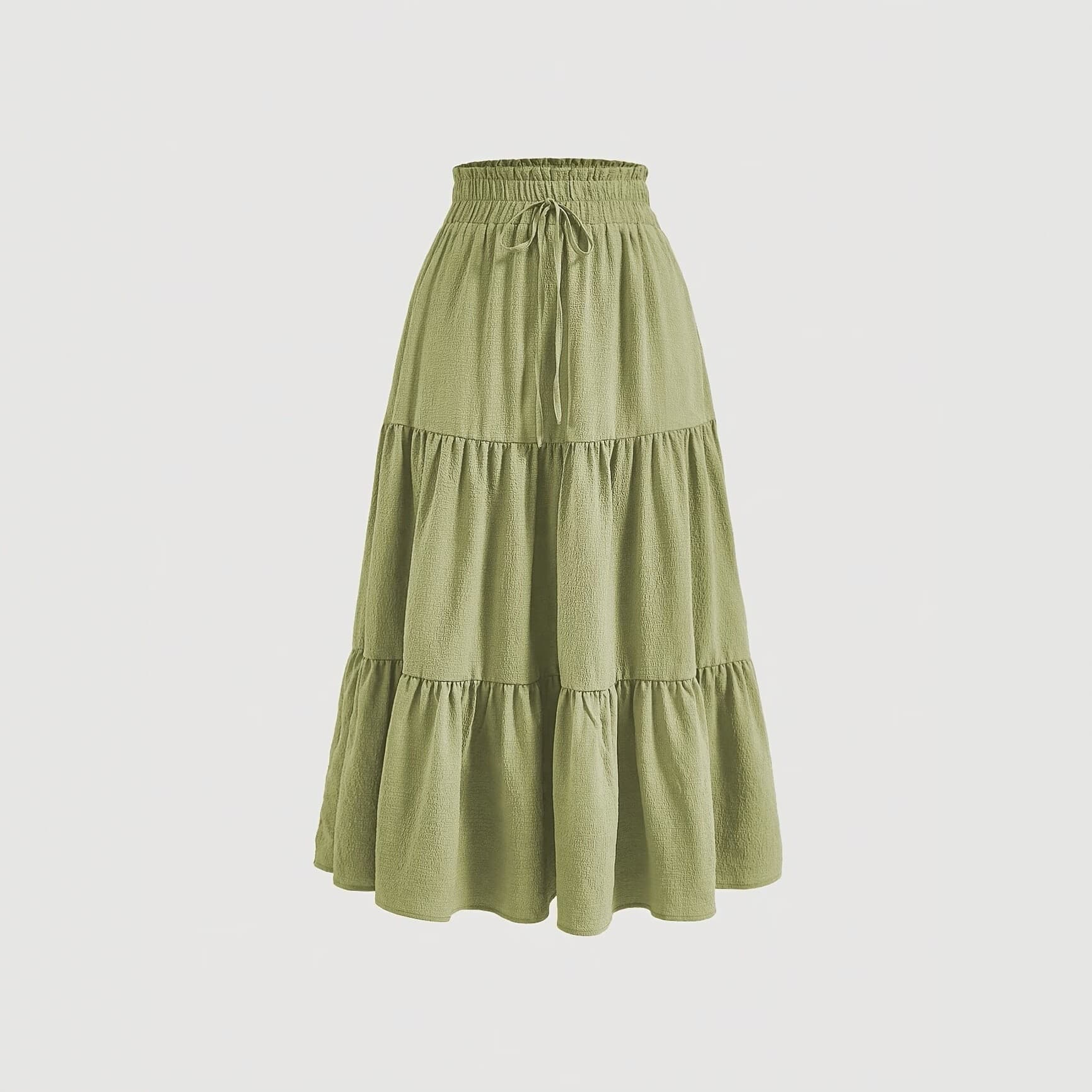 European and American Style Plus-Size High-Waisted A-Line Skirt, Retro Pleated Elastic Waist Tie Mid-Length Skirt, Spring and Summer Slimming and Versatile