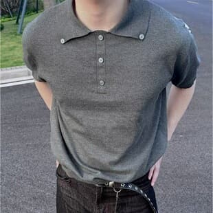 Youthful Versatile American Old Money Style Knitted Polo Shirt for Men Summer Button Simple Design Short Sleeve T-Shirt Trendy