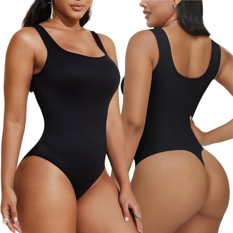 Women's Shapewear Bodysuit U-Neck Slimming Backless Wide Strap Sexy Thong Tummy Control Body Shaper Shapewear Underwear
