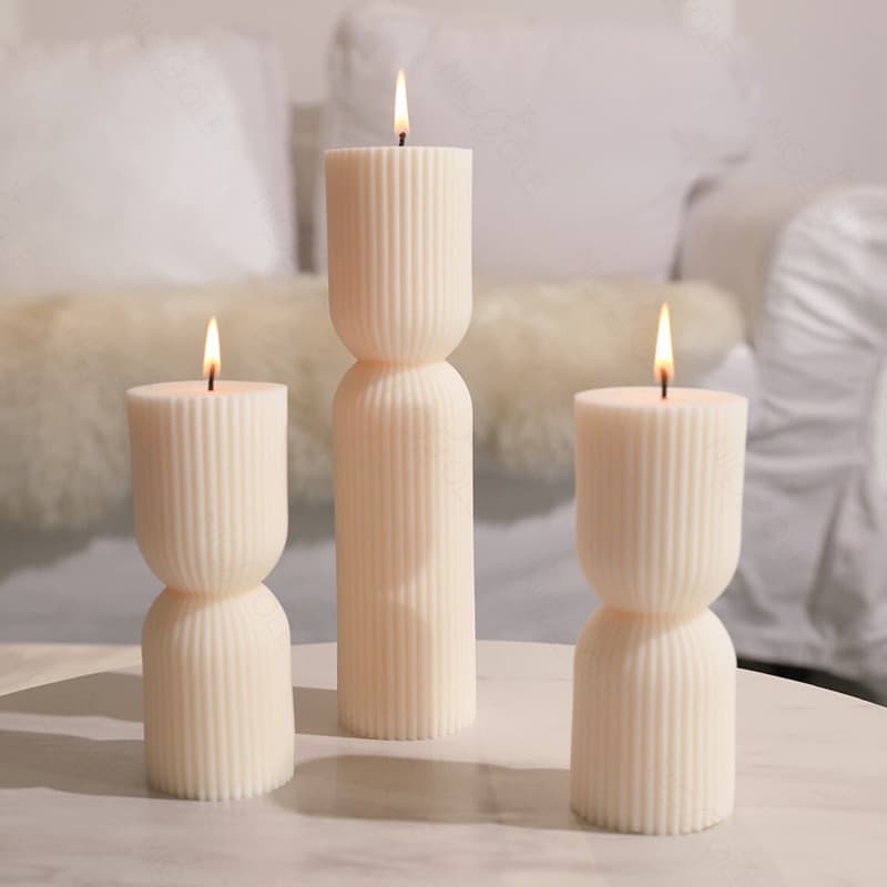 Quanmingxiang Round Tall Pillar Candle Mold Ribbed Beautiful Twisted Abstract Decorative Stripes Soy Wax Mold