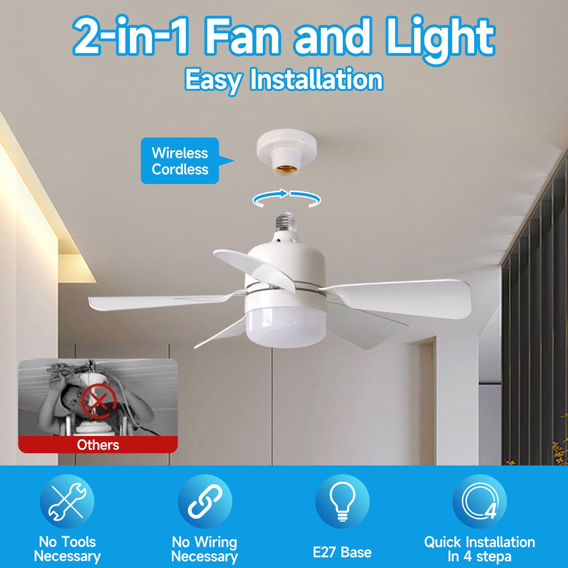 Cross-border smart ceiling fan light for home use, dining room, children's room, and bedroom.