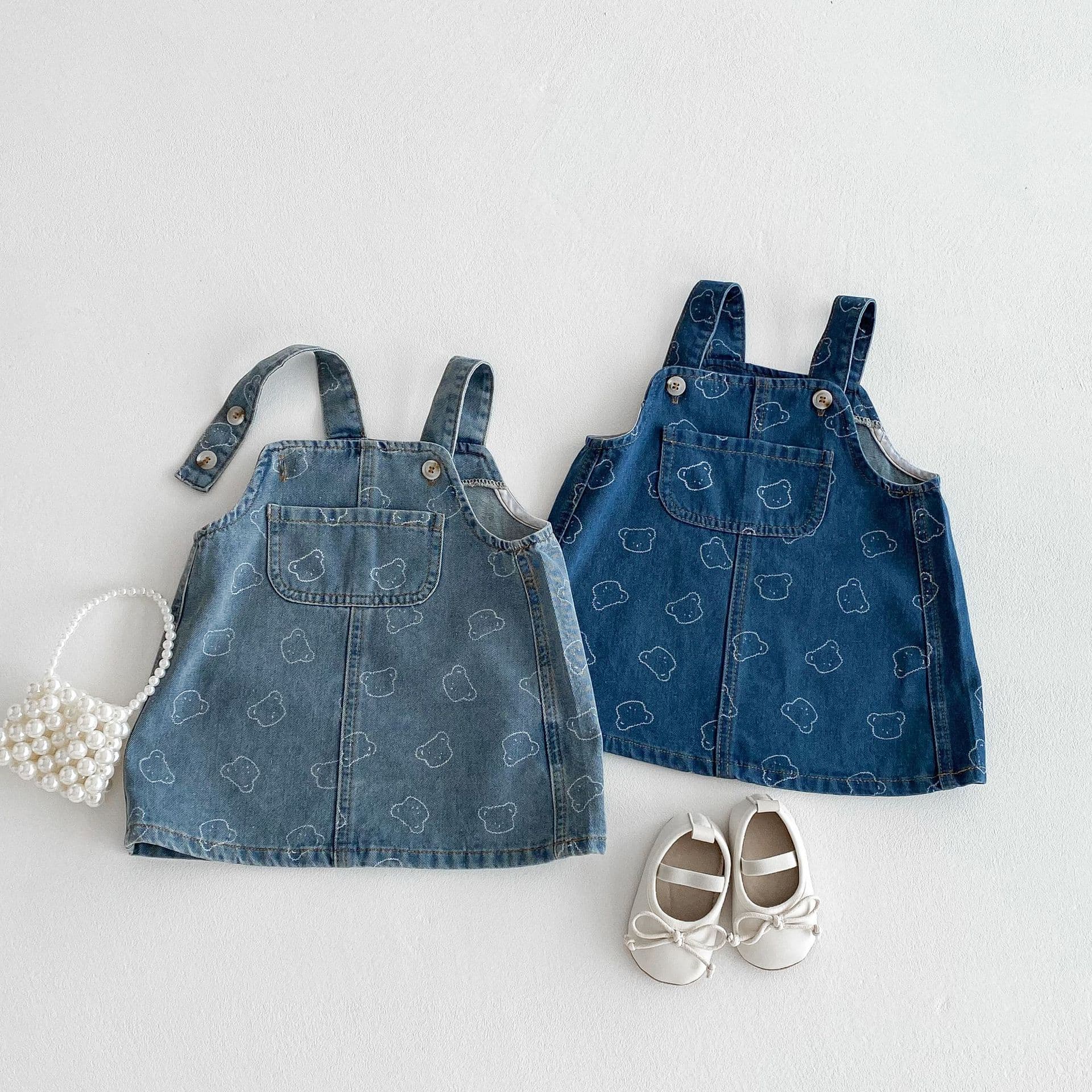 Ins Korean-style girls' overall dress 2025 spring/summer new 1-8 years old baby girl princess cute bear denim dress