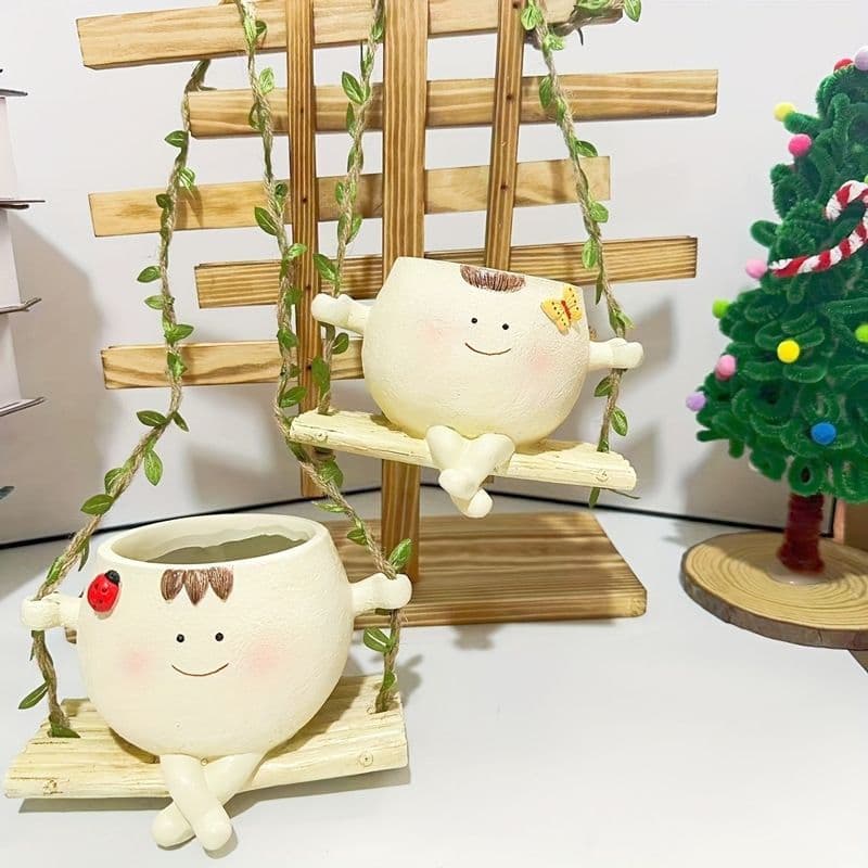 Balcony Succulent Swing Hanging Flower Pot Smiley Face Ornament Decoration Courtyard Personalized Potted Plant Garden Creative Cute