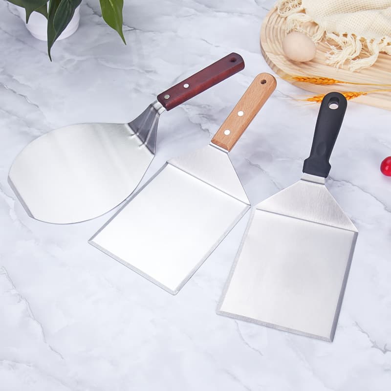 Stainless Steel Pizza Peel Beech Wood Handle Round Spatula Cake Turner Kitchen Tool Baking Essential