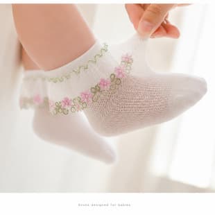 Cross-Border Baby Socks Spring and Summer Ultra-Thin Mesh Embroidered Lace Socks Girls Pastoral Princess Socks Wholesale Baby Girl Socks