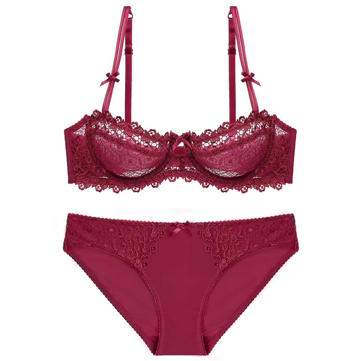 European and American Cross-Border Sexy Lingerie Ultra-Thin Half-Cup Water-Soluble Embroidered Lace Bra Push-Up Bra Set for Small Bust