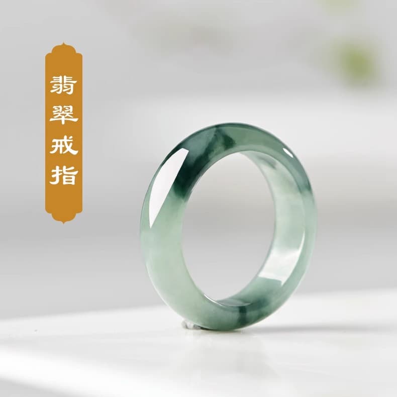 Natural jade ring, Burmese A-quality jade ring, floating flower ring for men and women, ice waxy jade jade tail ring