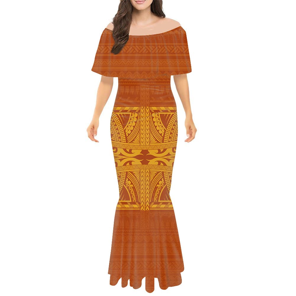 International Best-Selling Samoan Mermaid Dress Puletasi Dresses Off-Shoulder Fishtail Maxi Dress