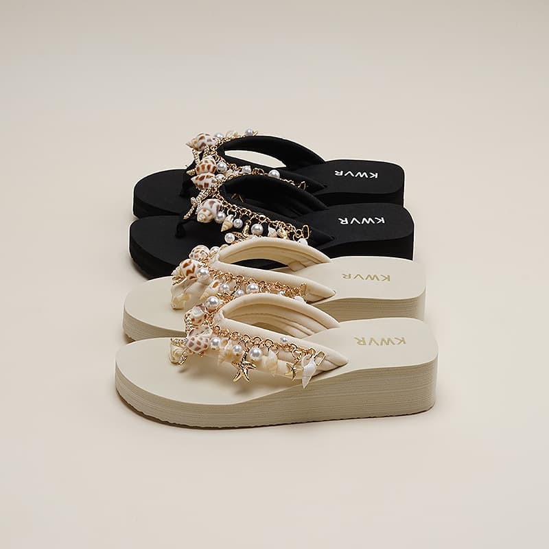 Flip-flops for women summer outer wear 2025 new high-heeled sandals seaside beach non-slip slippers flip-flops