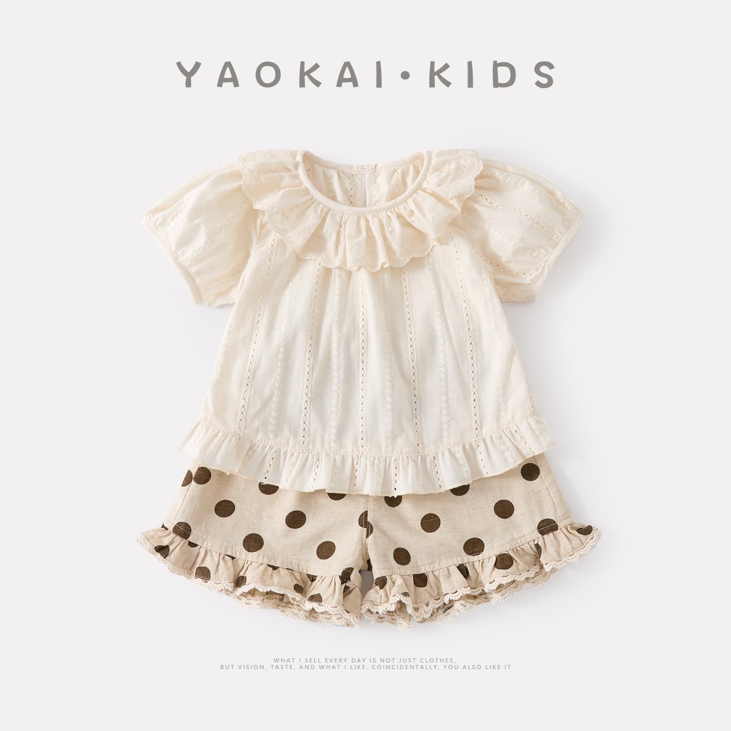 Summer Korean cotton jacquard baby doll sweater set for baby girl, two-piece casual short-sleeved polka-dot shorts set for infants and young children