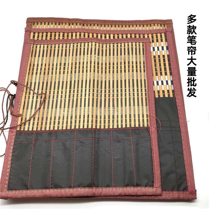 Wholesale various brush rolls, bamboo brush holders, Four Treasures accessories, student teaching calligraphy edged brush bags in various sizes.
