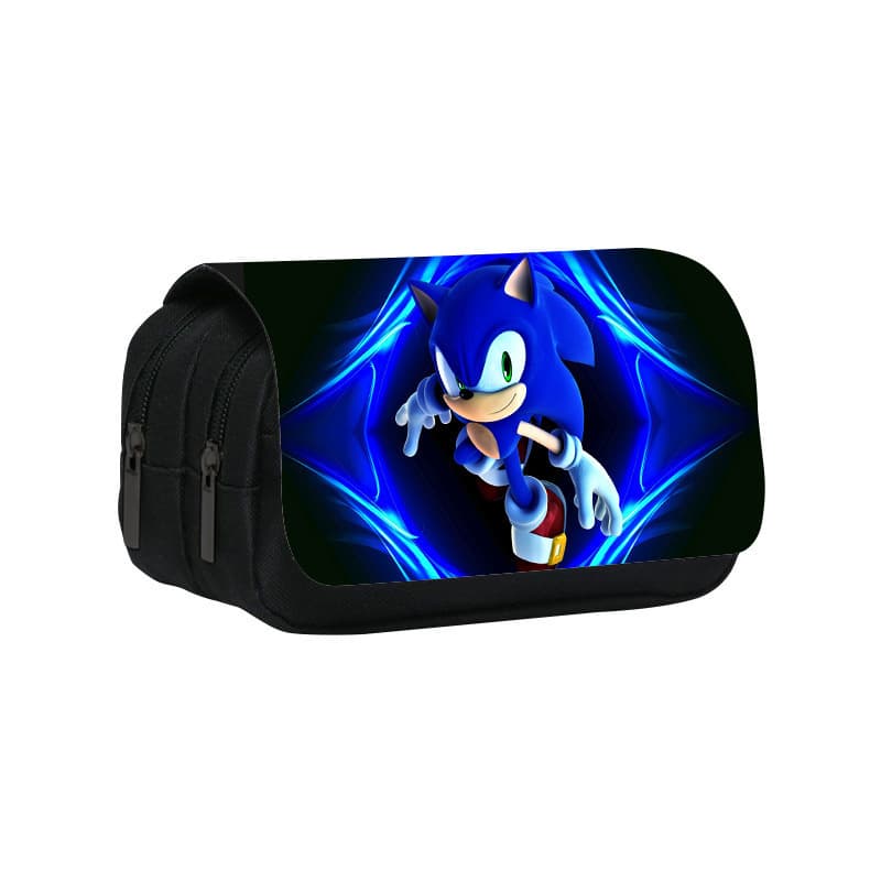 SONIC anime Sonic printed canvas student stationery box pencil double layer large capacity student zipper pencil bag