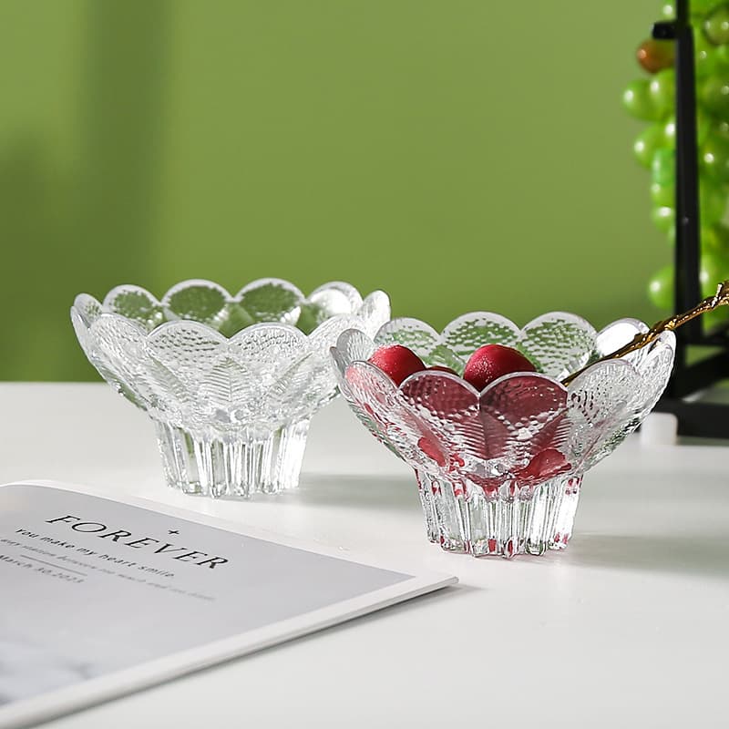 Minimalist Glass Ice Cream-Shaped Fruit Bowl Set - High-Aesthetic Home Fruit & Snack Serving Plate, Dried Fruit Tray