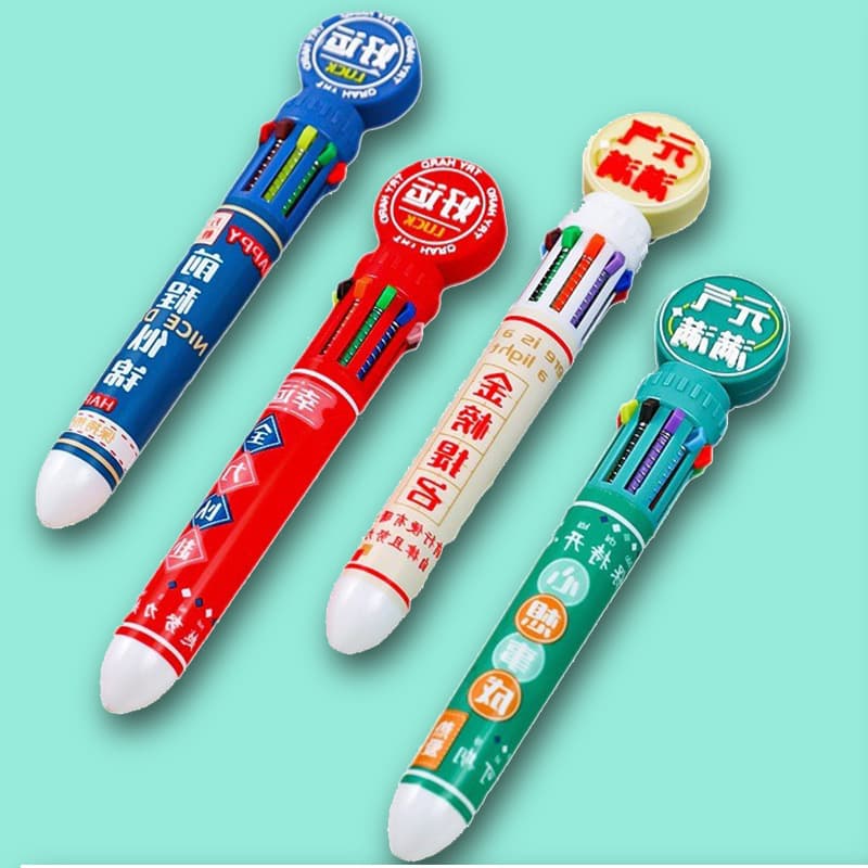 National trend inspirational ten-color ballpoint pen student multi-color press handbook pen creative multi-color in-one ballpoint pen