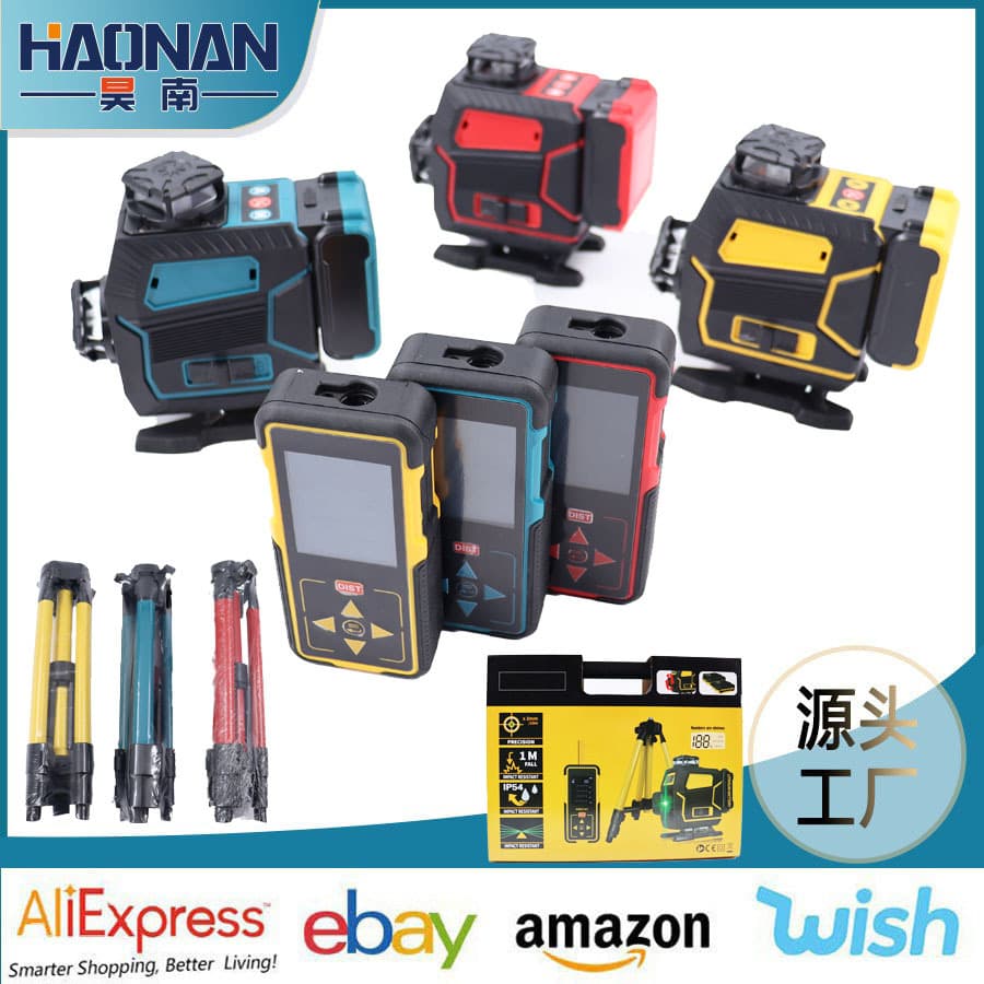 Level meter 16 lines 4D green light line sticking meter distance measuring laser meter marking meter laser line meter set