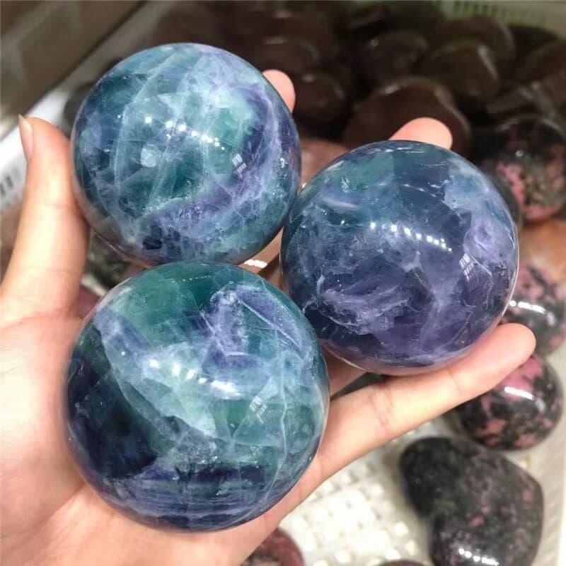 Wholesale Natural Colored Fluorite Crystal Balls, Raw Stones, Polished Colorful Fluorite Toys, Home Office Feng Shui Ornaments