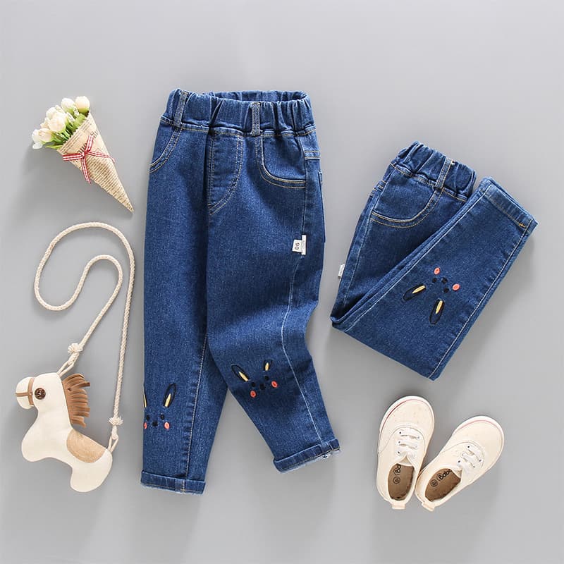 Girls Elastic Waist Denim Jeans Spring Autumn Cotton Long Trousers for Children Aged 2 to 7 Kids Clothing Casual Style